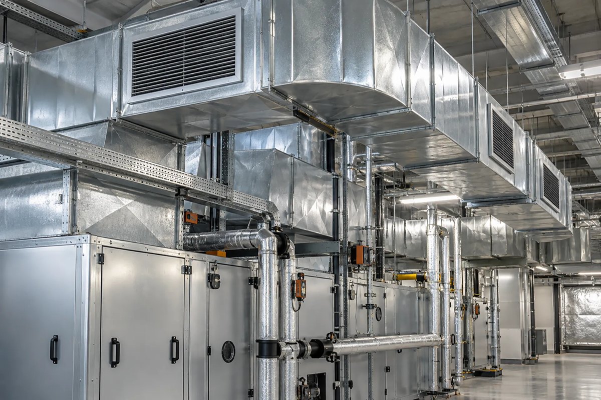 Commercial HVAC ductwork and air handling units installed by Banks Air Conditioning